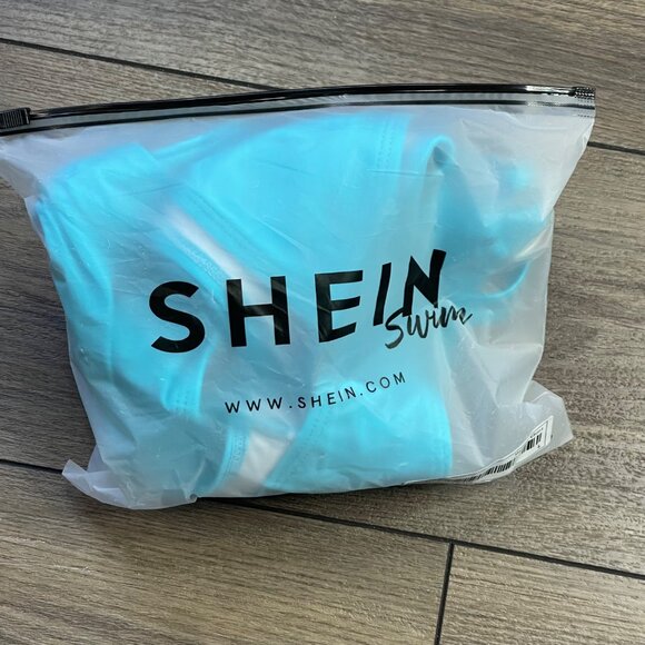 Shein Bikini Set Women's Large Front Twist Detail Push Up Bra Double Straps Blue - Picture 5 of 5